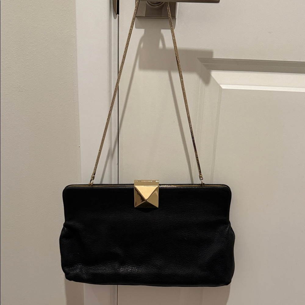 kate spade Black Leather Clutch with Gold Pyramid Clasp